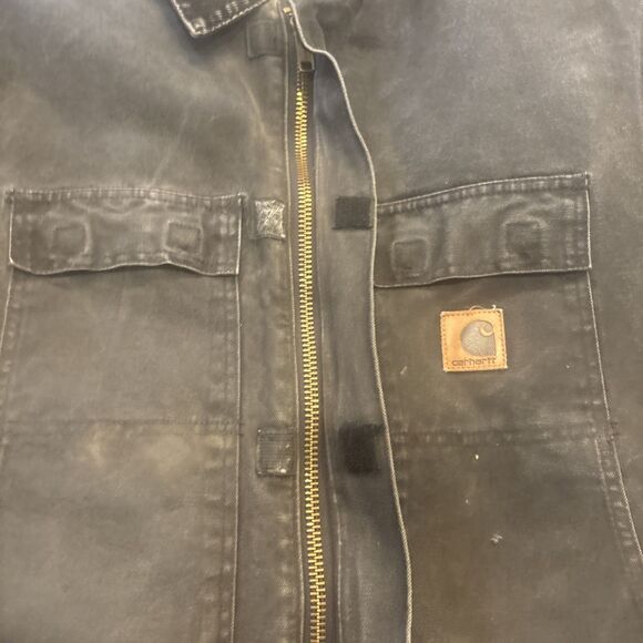 VTG Y2K Carhartt Mens XL Detroit Black Charcoal Duck Canvas Coat Quilt Lining - Picture 6 of 16